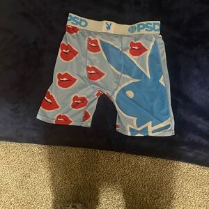 PSD Light Blue Boxer Briefs with Red Lip Print